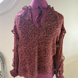 CeCe Burgundy Ruffled Tie Front Blouse